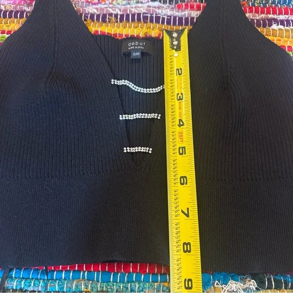 Debut Black Ribbed Tank Top with Jewel‎ Detail S/M - Picture 10 of 10